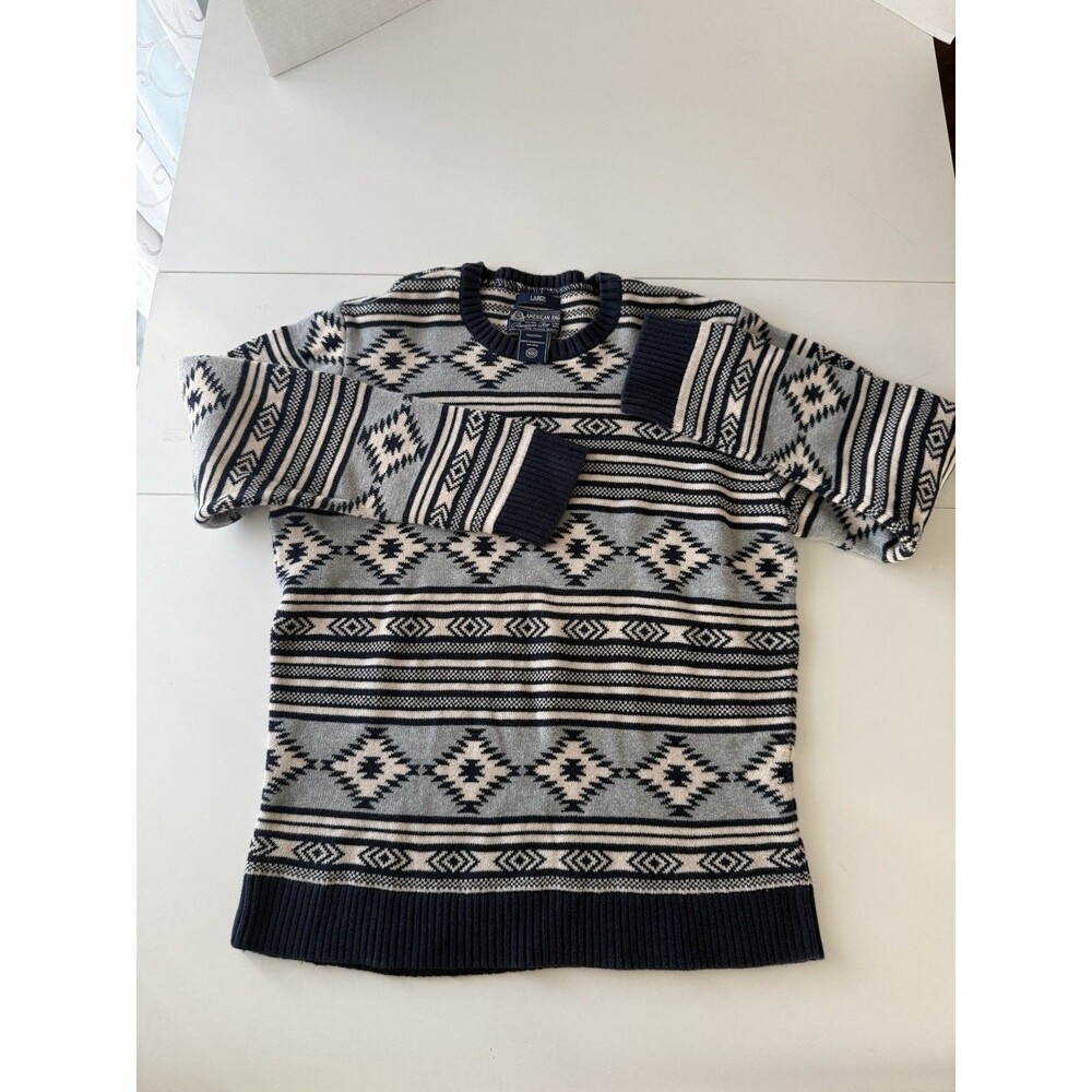 Vintage 90s American Rag Aztec Tribal Knit Sweater Men’s Large Cotton Blue